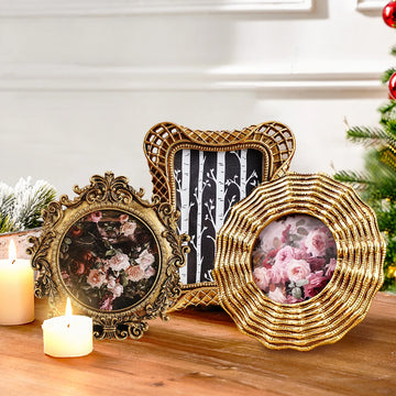 1PC Retro Gold Lace Decoration Round Photo Frame, Suitable for Photo Display Home Decoration Photography Shooting Props