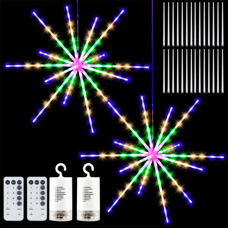Christmas LED Fairy Garland String Lights Remote 8 Modes Hanging Exploding Star Firework Lights for Garden Party Wedding Decor