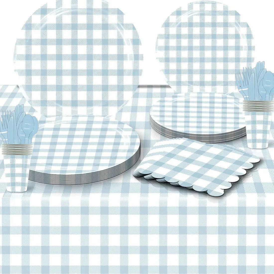 Blue Grid Theme Birthday Party Decorations Party Disposable Tableware Set Paper Napkins Cups Plates Tablecloth For Kids gifts