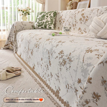 Chenille L-Shaped Sofa Slipcover Non-Slip Washable Reversible Cover Sectional Couch Floral Print Living Room Sofa Fits Chaise