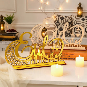 1PC, creative Moon EIDmubarak letter decorative ornament, wooden Ramadan festival celebration letter decorative handicraft