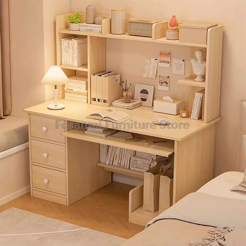 All-in-One Computer Desk with Storage Drawers and Shelf Modern Office Table Home Gaming Writing Desk for Bedroom PC Gamer Desks