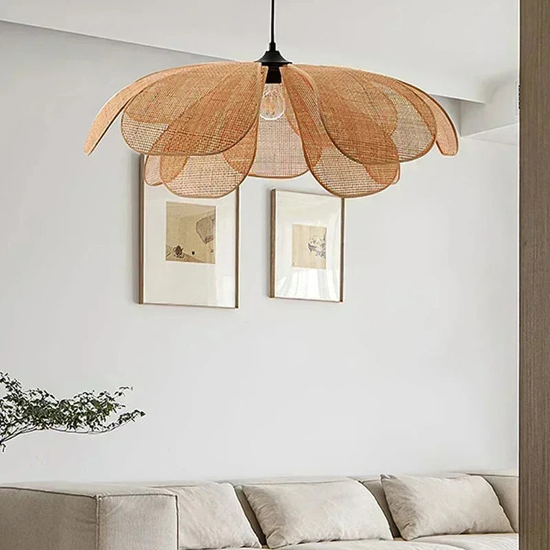Rattan Woven Petal Pendant Lamp LED 3 color Dining Room Chandelier Bedroom Living Room Tea Room Home Decoration Lighting Fixture