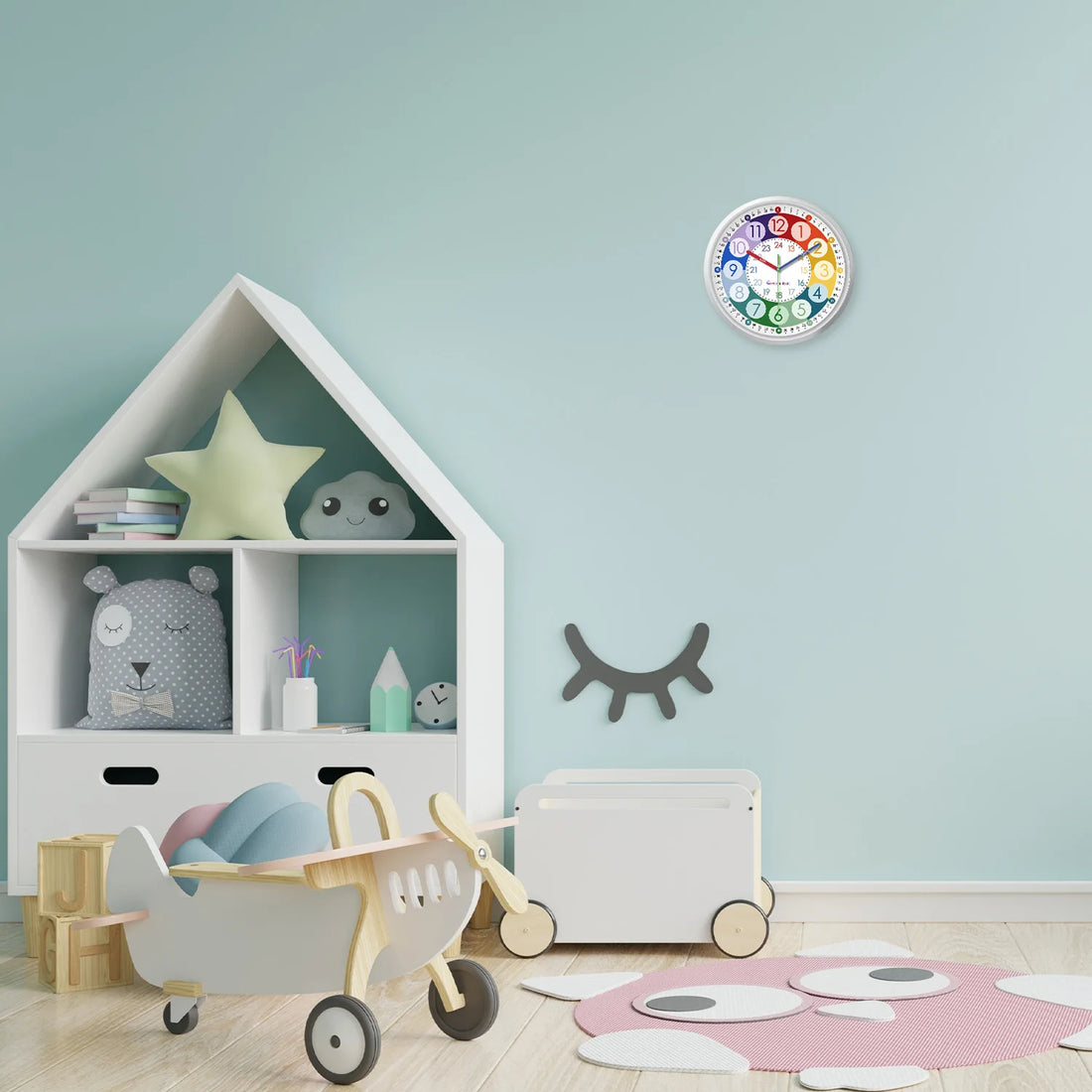 8inch Colorful Digital Plastic Glass Teaching Wall Clock Living Room Bedroom Kitchen Home Decoration Silent Quartz Clock Holiday Gift (No Battery)