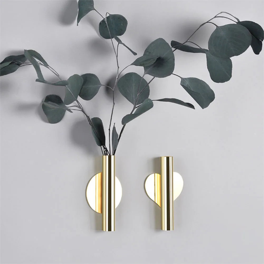 Nordic Stainless Steel Wall Flower Vase Rose Golden Flower Holder Flowerpot Home Decoration Living Room Wall Flower Vase Rack