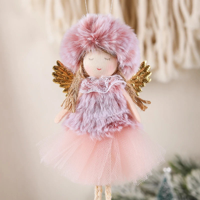 Pink Plush Angel Girls Doll Xmas Tree Hanging Pendants Merry Christmas 2022 Decor For Home 2023 Kids Navidada Gifts Favor