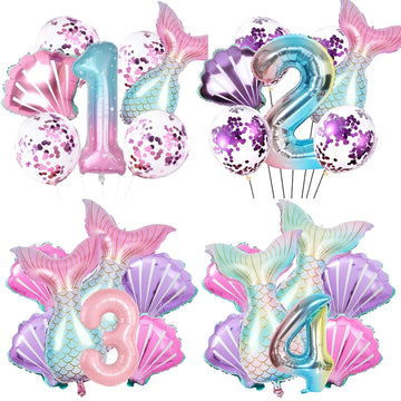Little Mermaid Party Balloons Set 32inch Number 1-9 Foil Balloon Kids Birthday Party Decoration Supplies Baby Shower Decor Globo