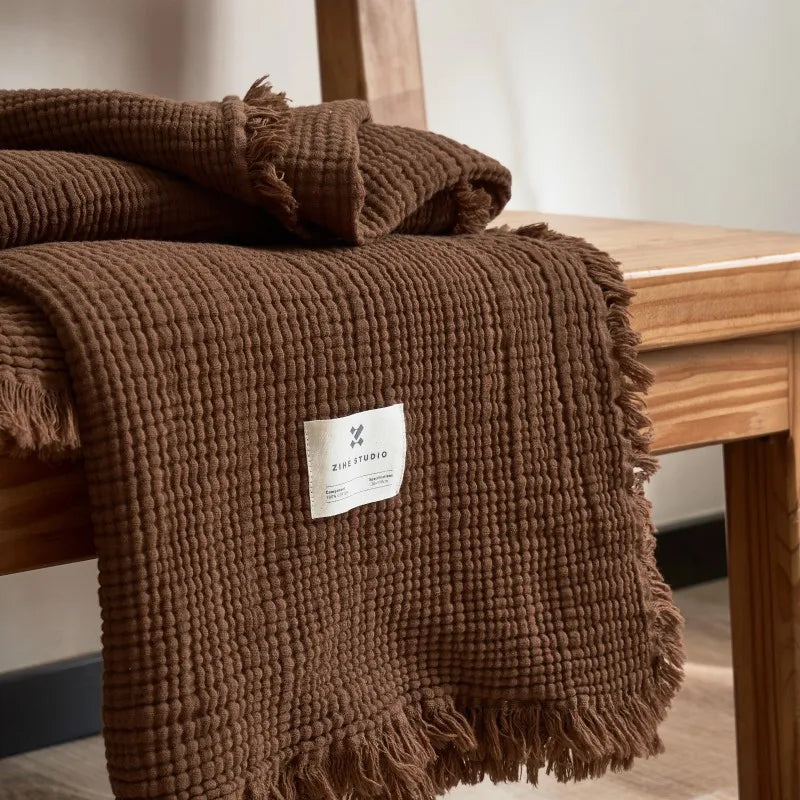 Vintage Bohemian Fringe Blanket Outdoor Camping Travel Throw Multi-Use Sofa Nap Lightweight Cozy Soft Lounge Decorative Blanket