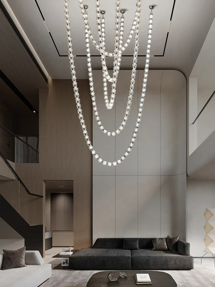 Villa Luxury Hall Hanging Lamp Crystal Duplex Loft Chandelier Minimalist Customized Long Led Pendant Light High Quality Lobby