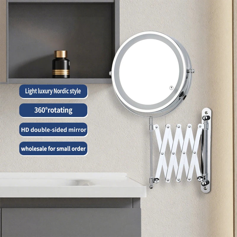 Wall Mounted Makeup Mirror 8 Inch Double Sided 3X Magnifying Mirror with 3 Color Lights Dimmable Touch Screen