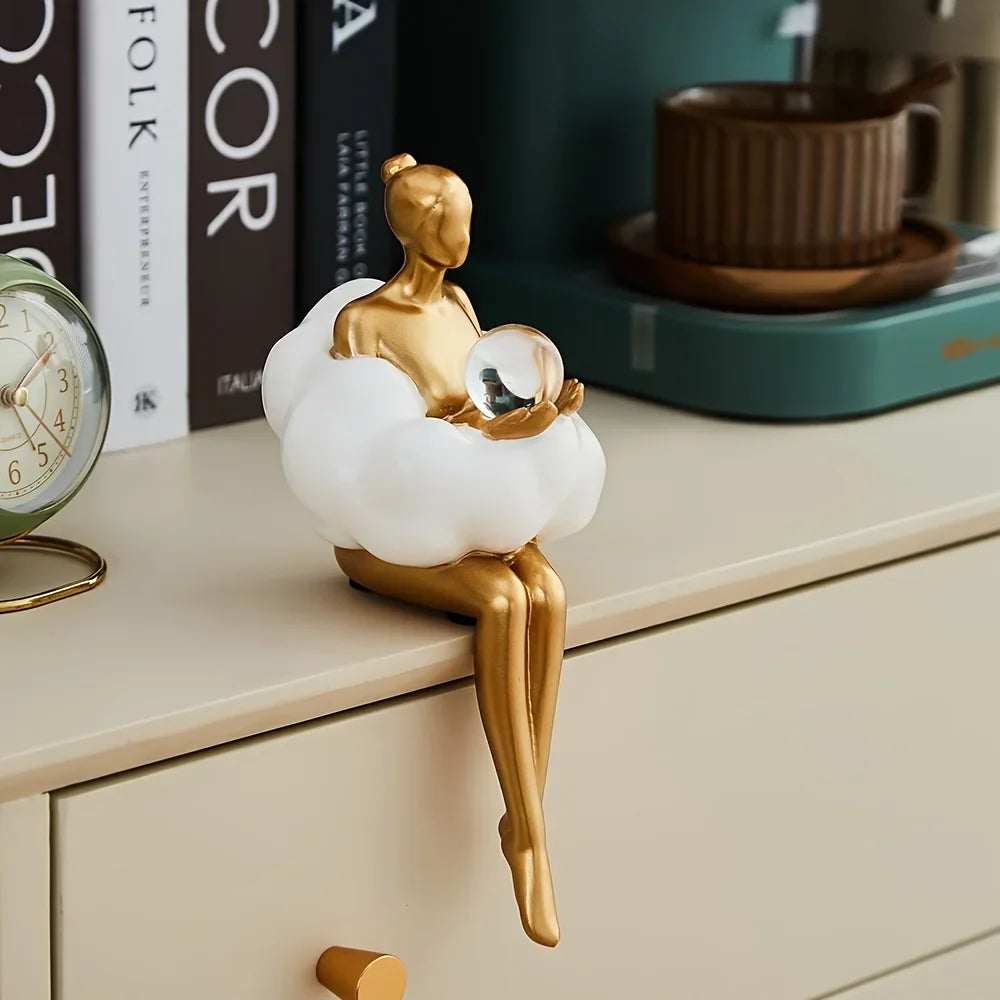Cloud Girl Sculpture Abstract Art Figure Statue Modern Table Decoration Home Luxury Room Decor Aesthetic Design Figurine Crafts