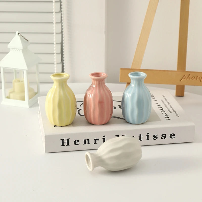 Mini Ceramic Glaze Vase Multi Colored Vasen Ornaments Hydroponic Desktop Flower Pot Bathroom Fragrance Bottle Decoration