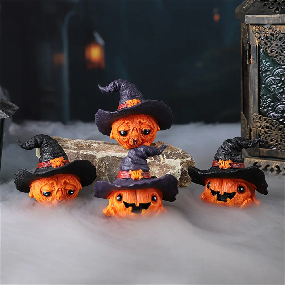 Halloween Pumpkin Witch Resin Statue Spooky Home Decor Scary Party Supplies Gifts for Windowsill Bedroom Cabinet Living Room