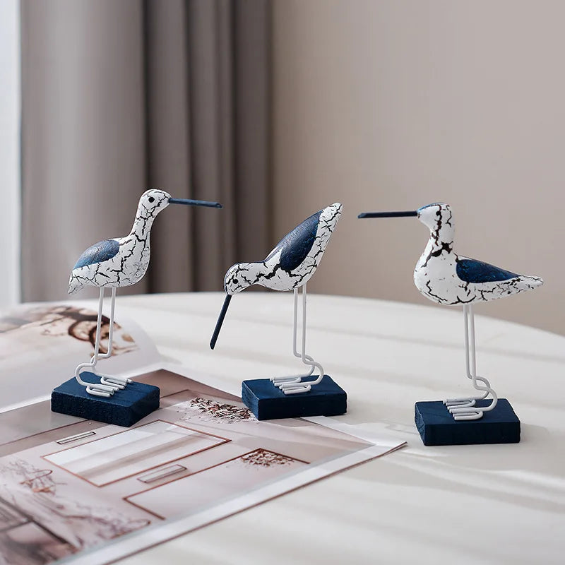 3pcs Wooden Seagull Figurine Nautical Decorations Ornaments Mediterranean Style Coastal Beach Room Garden Decoration for Bedroom