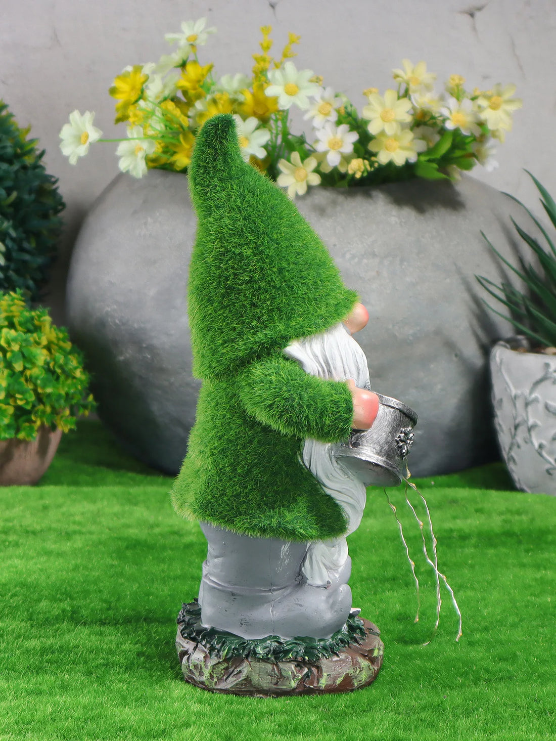 Solar Powered Garden Gnome Statue with LED Lights, Flocked Resin Figurine, Waterproof Outdoor Patio Lawn Yard Decor Lamp
