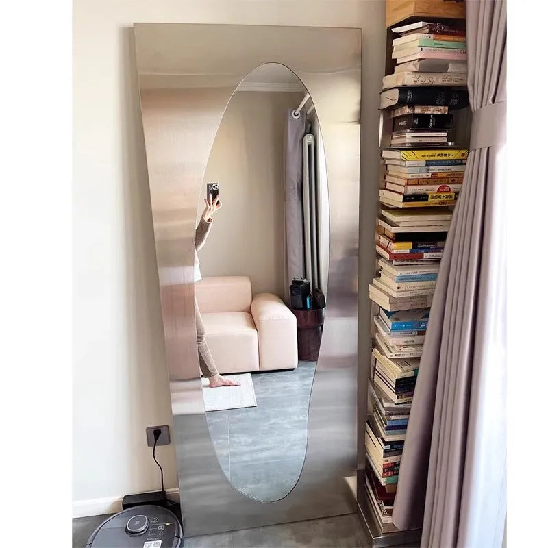 Light luxury Creativity Design Stainless Steel Home Use Floor-Standing Mirror Clothing Store Try On Clothes Decorative Mirror