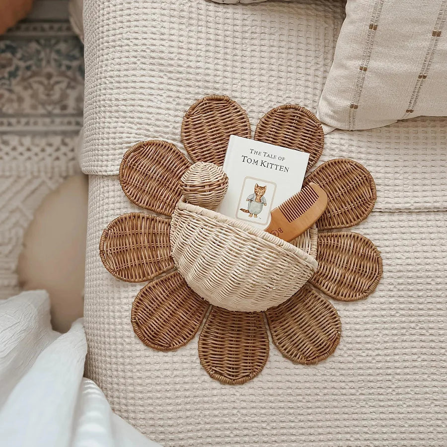 Bohemian Sun Flower Hand-woven Rattan Woven Hanging Basket Kids Room Decoartion Wall Ornaments Storage Baskets Home Crafts Props