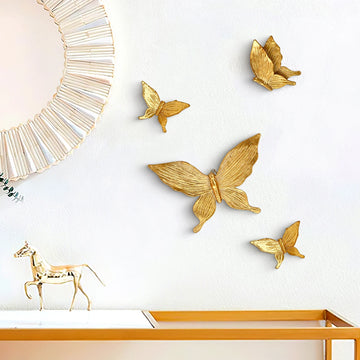 4pcs,3.4*3.8 inch resin material golden butterfly home decoration wall hanging, suitable for living room, study, wall decoration
