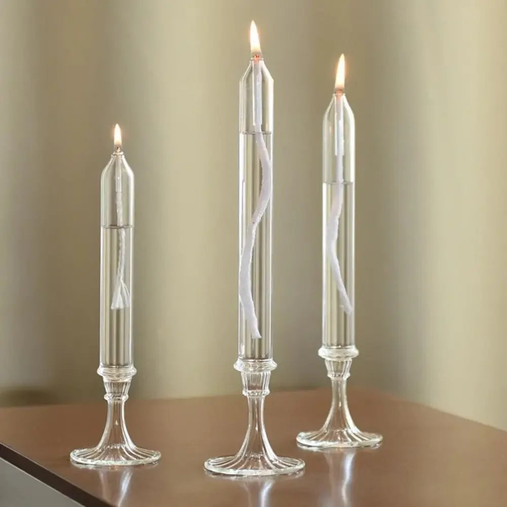 Transparent Glass Candle Holder Smokeless Glass Oil Lamp Candlestick Wedding Decoration    Romantic Candlelight Dinner Ornaments