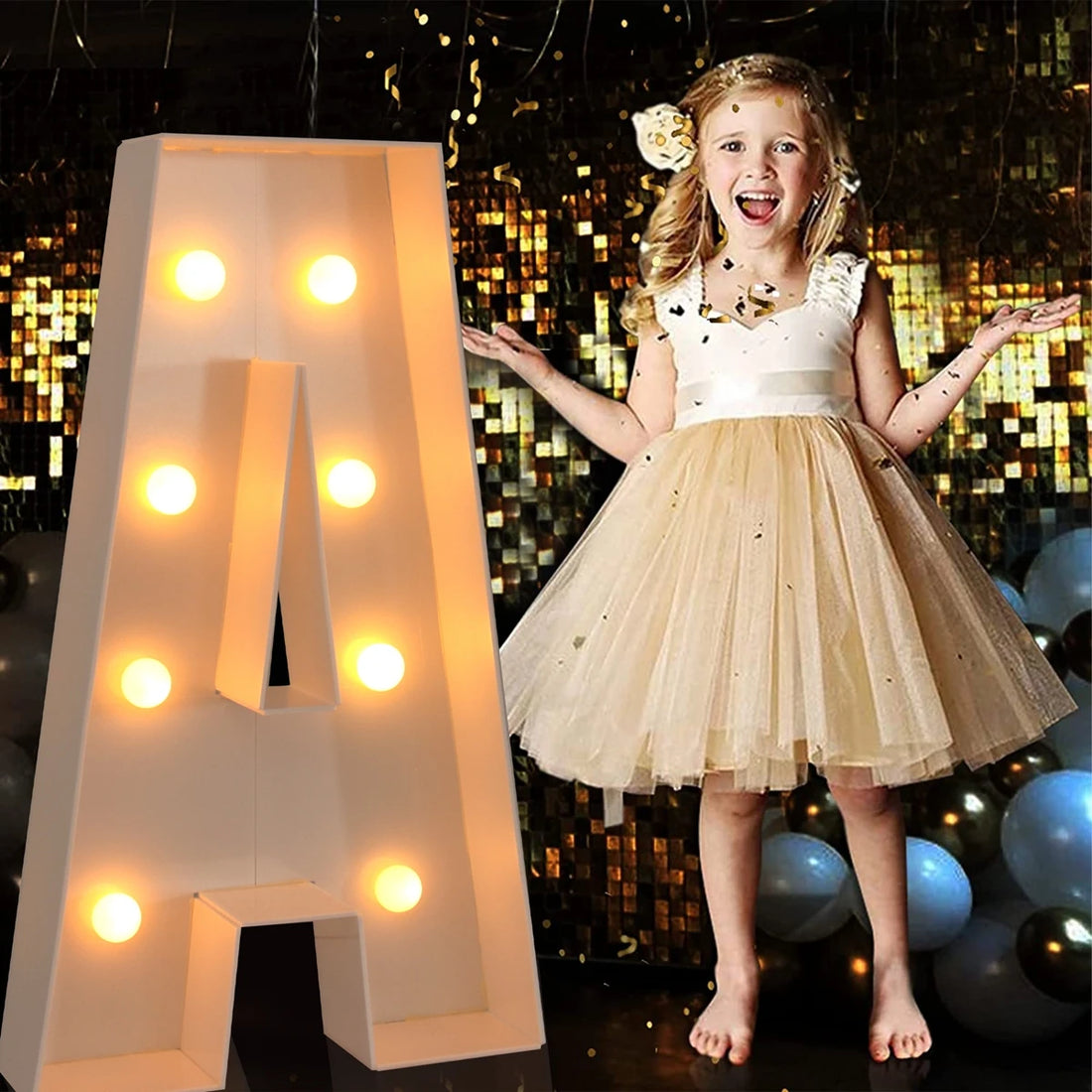 91.5cm Warm Light Up Giant Letter Led Light Frame Box Balloon Filling Box with 10 Lights Birthday Wedding Xmas Decor Baby Shower