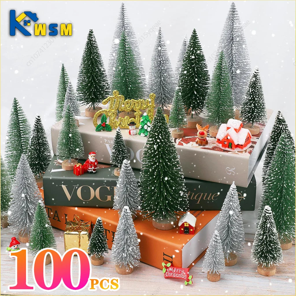 100PCS Mini Christmas Tree Sisal Silk on Cedar Pine Christmas Tree Christmas Window Decoration Christmas Desktop Decoration