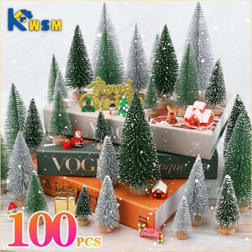 100PCS Mini Christmas Tree Sisal Silk on Cedar Pine Christmas Tree Christmas Window Decoration Christmas Desktop Decoration