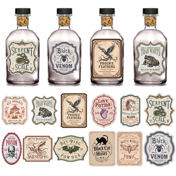 12pcs Irregular Halloween Potion Wine Bottle Labels,Apothecary Stickers For Spooky Party,Ideal For Haunted House Bar Decor Gift