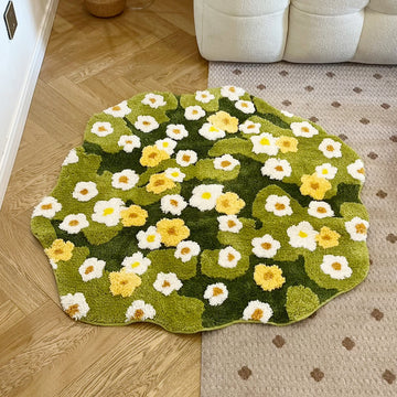 Daisy Tufting Moss Bathroom Mat Soft Bedroom Rug Meadow Green Plants Living Room Carpet Bedside Floor Pad Aesthetic Home Decor