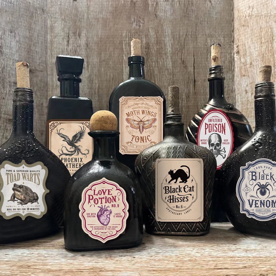 12pcs Irregular Halloween Potion Wine Bottle Labels,Apothecary Stickers For Spooky Party,Ideal For Haunted House Bar Decor Gift