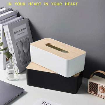 1pc Luxurious Bamboo Rectangular Tissue Box Cover - Waterproof, Elegant Holder For Disposable Paper Facial Tissues