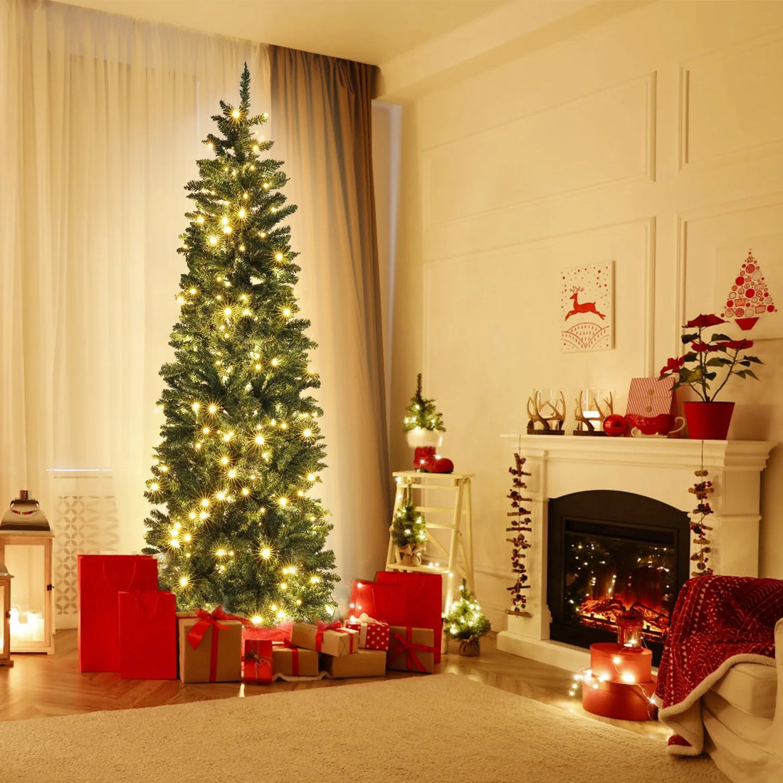 Home Christmas Tree Decoration Christmas with 1083 PVC Plush Branches 350 LED Warm White Lights Christmas Tree