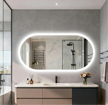 80/100/120CM Long Oval LED Bathroom Mirror Backlit Wall Mounted Illuminated Bathroom Vanity Mirror Memory Function Anti-Fog