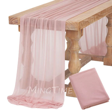 Soft Table Runner Blush Dust Pink Gauze Rustic Boho Natural Wedding Party Baby Shower Dinning Ornament Decoration