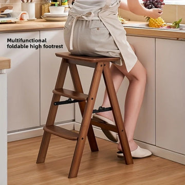 Multi Functional Folding Stool Portable Bamboo Ladder Natural Bamboo in Kitchen, Living Room Bedroom Ladder Kitchen High Stool