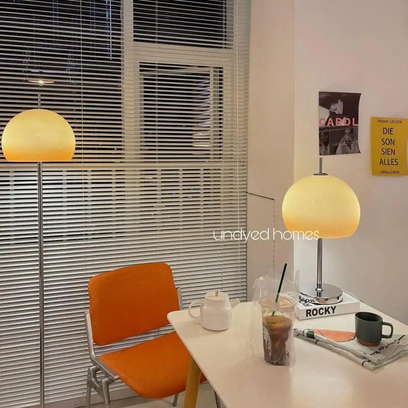 Art Living Room Retro Glass Warm Table Lamp Gradient Orange Mushroom Bauhaus Led Floor Lamp Living Room Bedroom Atmosphere Lamp