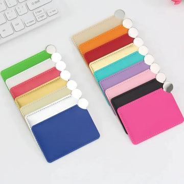 1PC Portable Mini Unbreakable Makeup Mirror Shatter Proof Card Style Pocket Cosmetic Mirror PU Leather Stainless Steel Card