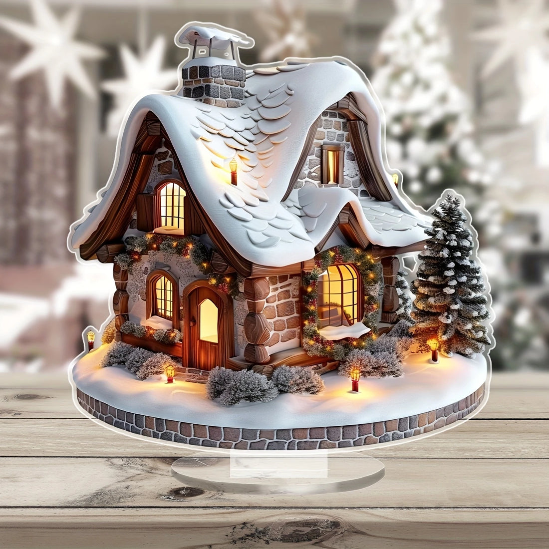 8in 2D Colorful Christmas Snowhouse Acrylic Tabletop Decoration Family Village Miniature Statue Holiday House-Themed Gift