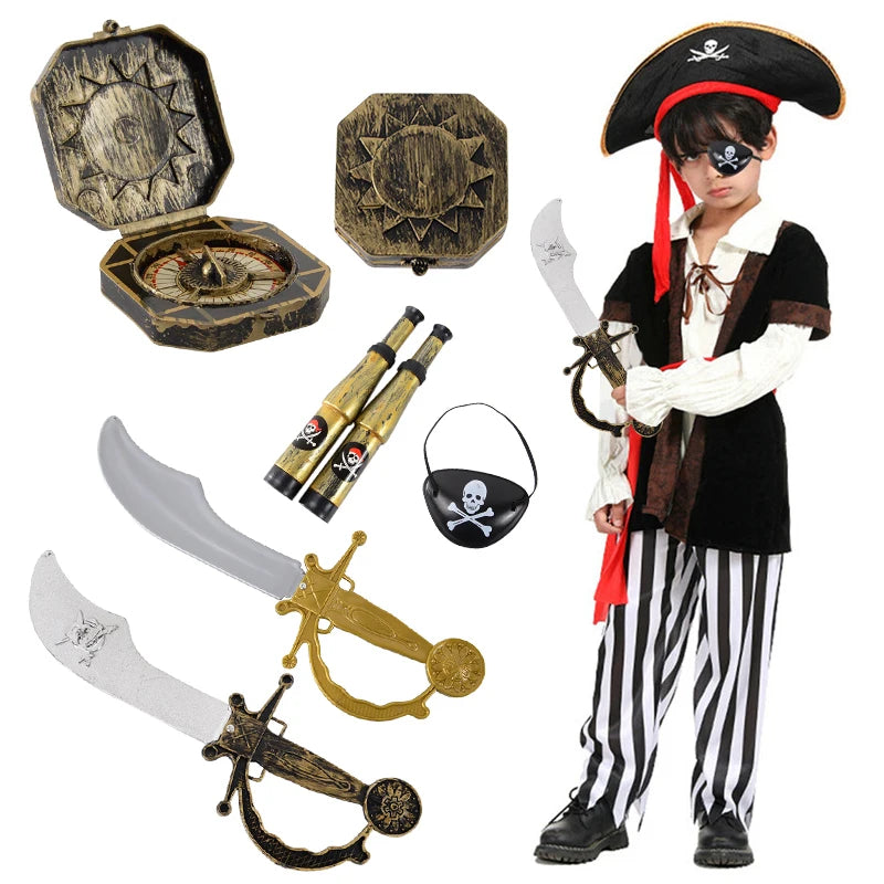 Pirate Eye-patches Handheld Brass Telescope Pirate Sword Navigation Cosplay Supplies Theme Party Halloween Favors Kids Toys
