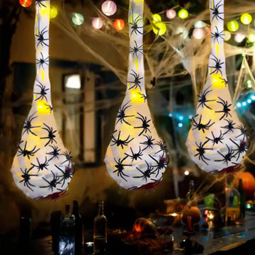 1-5PCS Halloween Hanging Spider Egg Sack Decoration with LED Lights Battery Powered for Haunted House Porch Yard Party Decor
