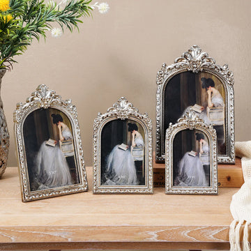 1PC, European retro silver arched lace decorative photo frame, suitable for photo display, home decoration and photography props