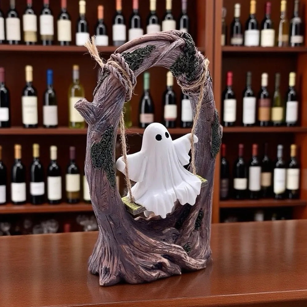 A Halloween white ghost ornaments swing ghost home decoration desktop ornaments festive atmosphere.