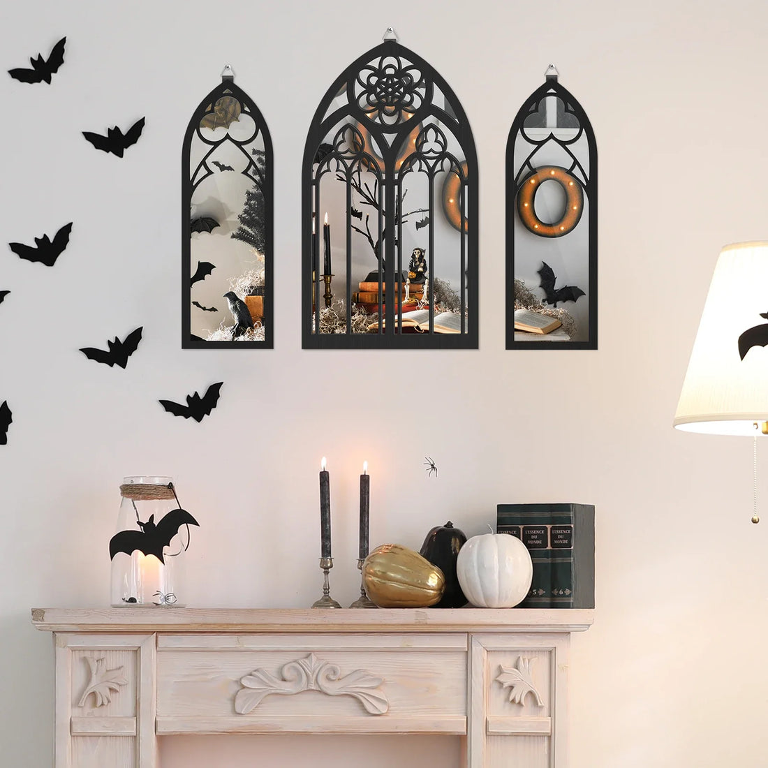 3Pcs Gothic Mirrors Wall Decor Vintage Cathedral Arch Frame Mirror Home Decorative Mirror Bedroom Living Room Art Wall Decor