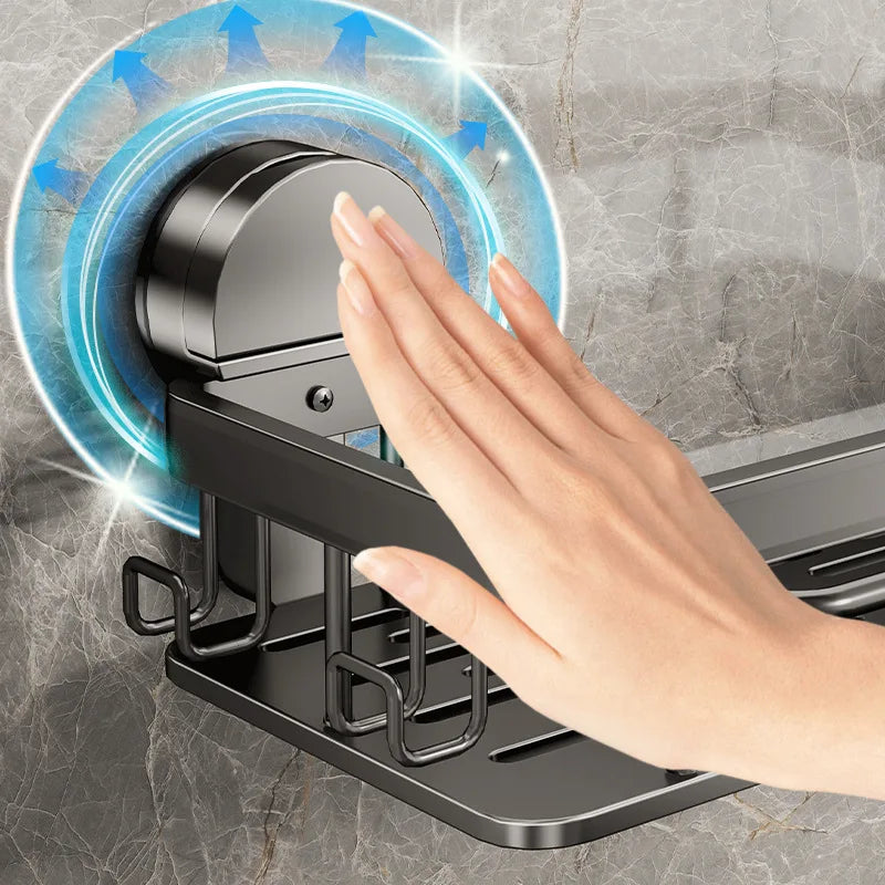 Space Aluminum Suction Cup Storage Rack Punch-free Washbasin Wall-mounted Shelf Bathroom Corner Shower Gel Storage Shelf