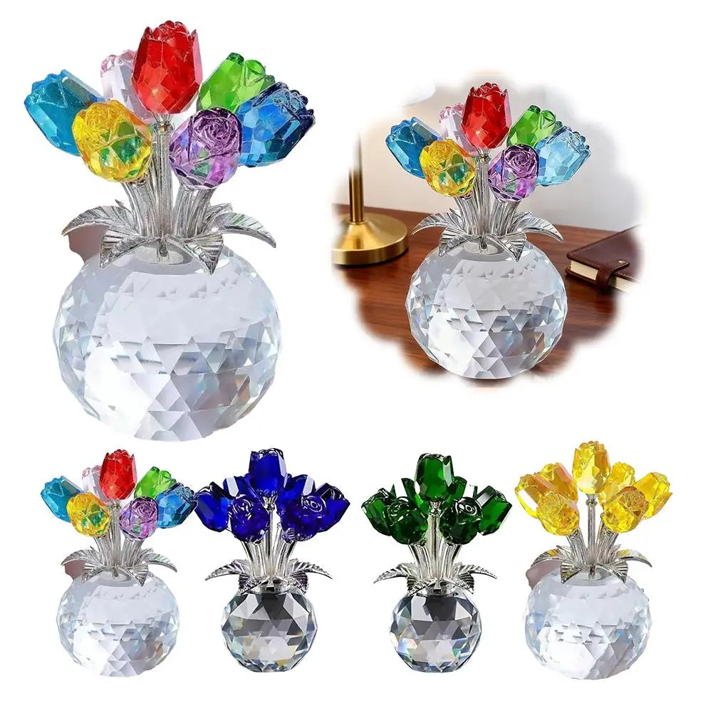 Crystal Rose Flower with Vase Artificial Rose Bouquet Ornament Romantic Gift for Valentine's Day Wedding Anniversary Table Decor