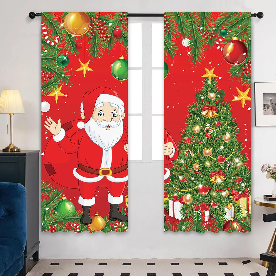 Christmas Curtain Merry Christmas Decoration for Home 2024 Pendant Xmas Door Curtain Ornaments Navidad Natal New Year Gift 2025