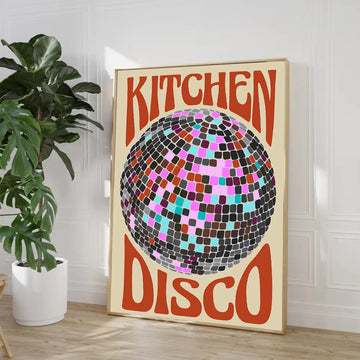 This Kitchen Is for Dancing Posters Colourful Disco Ball Art Canvas Painting Prints Funny Quote Trendy Wall Pictures Home Decor