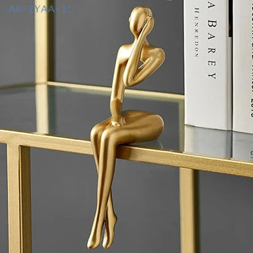 【ZYAA-1】Thinker Statue Abstract Figure Sculpture Small Ornaments Resin Statue Home Gold Abstract Statue Office Decor