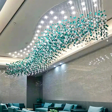 Luxury Hotel Lobby Chandelier Customized Long Led Pendant Light Villa Hall Hanging Lamp Modern Glass Hanging Lights Lustre