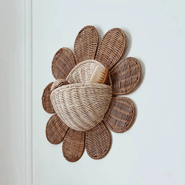Bohemian Sun Flower Hand-woven Rattan Woven Hanging Basket Kids Room Decoartion Wall Ornaments Storage Baskets Home Crafts Props