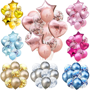 10/14pcs Mix Pink Rose Balloons Heart Star RoseGold Confetti Blue Balloon Birthday Party Decorate Balls Wedding Globos